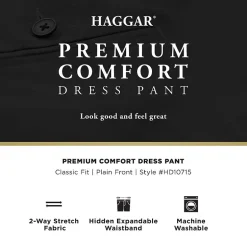 Haggar Premium Comfort Tonal Plaid Mens Classic Fit Dress Flat Front Pant