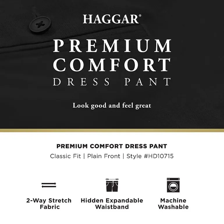 Haggar Premium Comfort Tonal Plaid Mens Classic Fit Dress Flat Front Pant