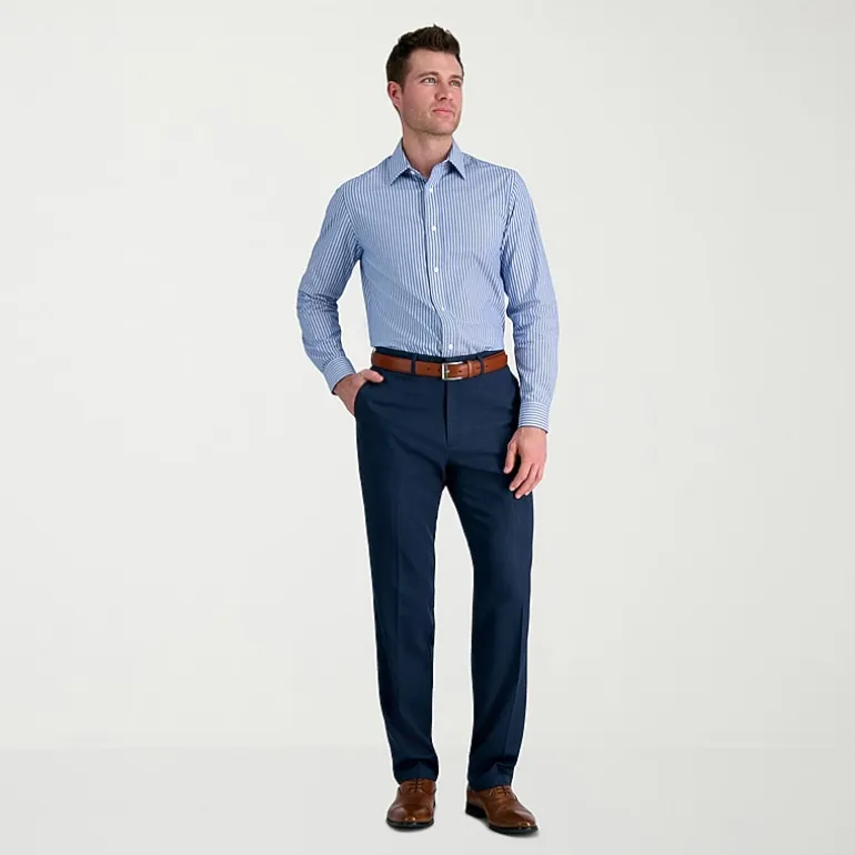 Haggar Premium Comfort Tonal Windowpane Mens Comfort Waistband Straight Fit Dress Flat Front Pant