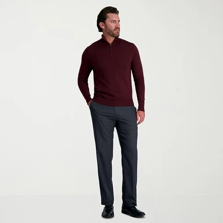 Haggar Premium Comfort Tonal Windowpane Mens Comfort Waistband Straight Fit Dress Flat Front Pant