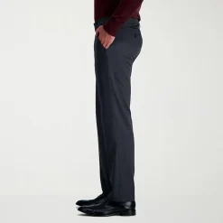 Haggar Premium Comfort Tonal Windowpane Mens Comfort Waistband Straight Fit Dress Flat Front Pant