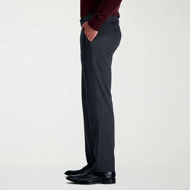 Haggar Premium Comfort Tonal Windowpane Mens Comfort Waistband Straight Fit Dress Flat Front Pant