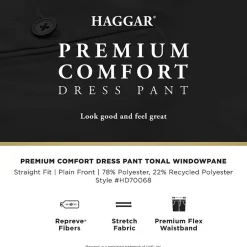 Haggar Premium Comfort Tonal Windowpane Mens Comfort Waistband Straight Fit Dress Flat Front Pant