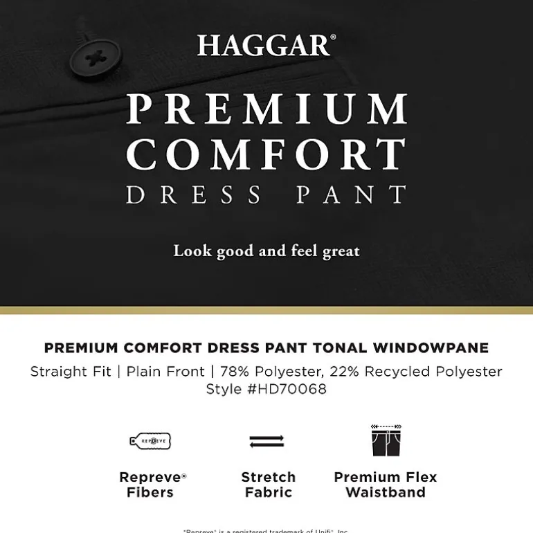 Haggar Premium Comfort Tonal Windowpane Mens Comfort Waistband Straight Fit Dress Flat Front Pant