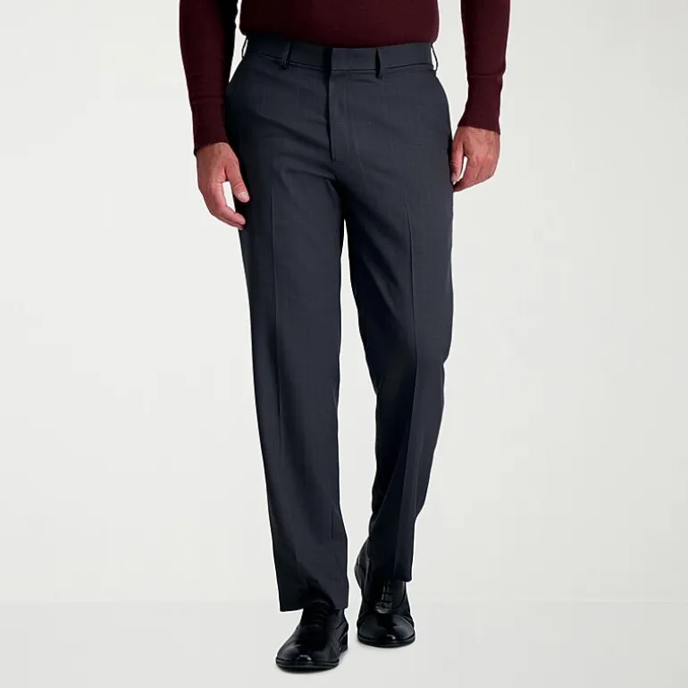 Haggar Premium Comfort Tonal Windowpane Mens Comfort Waistband Straight Fit Dress Flat Front Pant