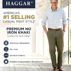 Haggar Premium No Iron Khaki Mens Classic Fit Flat Front Pant