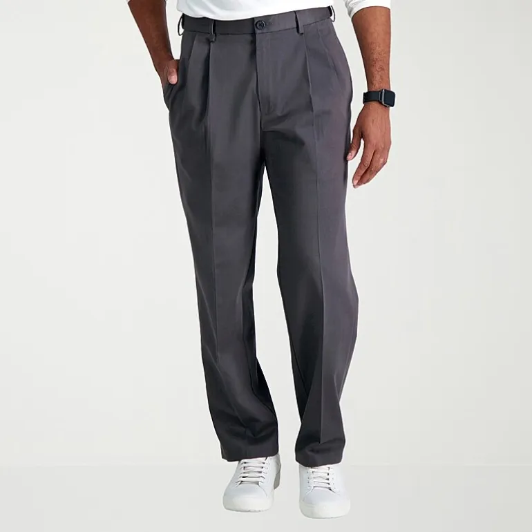 Haggar Premium No Iron Khaki Mens Classic Fit Pleated Pant