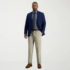 Haggar Premium No Iron Khaki Mens Classic Fit Pleated Pant
