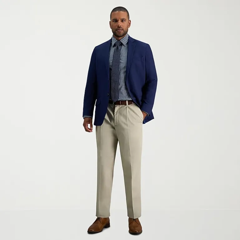 Haggar Premium No Iron Khaki Mens Classic Fit Pleated Pant