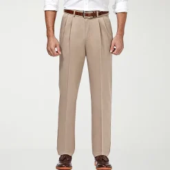 Haggar Premium No Iron Khaki Mens Classic Fit Pleated Pant