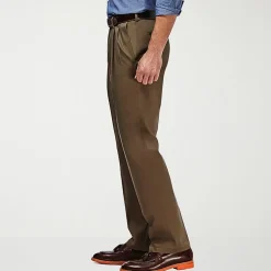 Haggar Premium No Iron Khaki Mens Classic Fit Pleated Pant