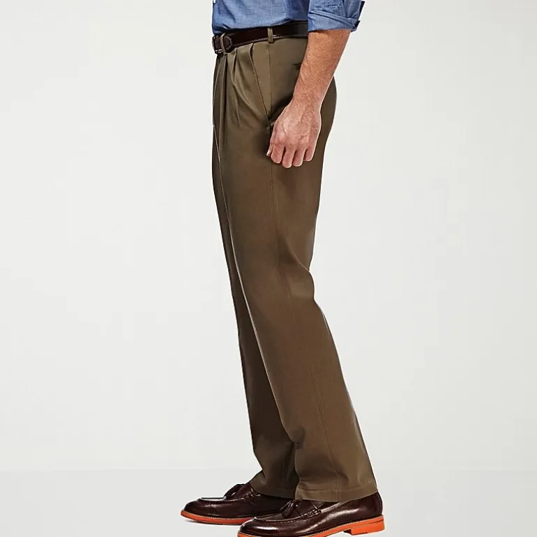Haggar Premium No Iron Khaki Mens Classic Fit Pleated Pant