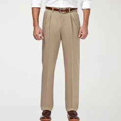 Haggar Premium No Iron Khaki Mens Classic Fit Pleated Pant