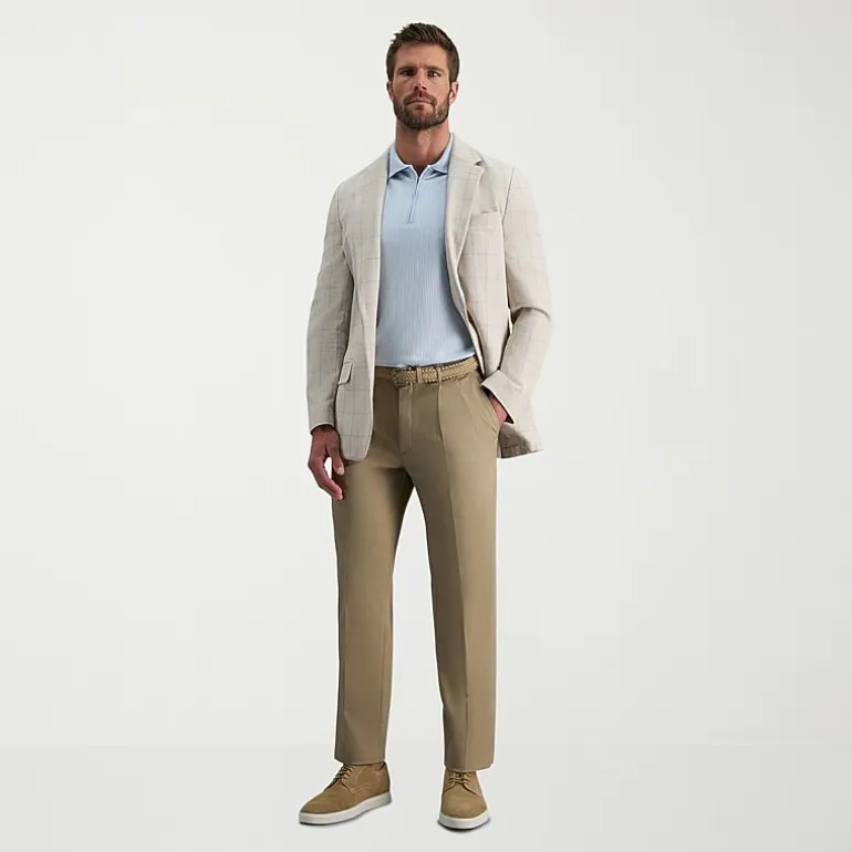 Haggar Premium No Iron Khaki Mens Classic Fit Pleated Pant