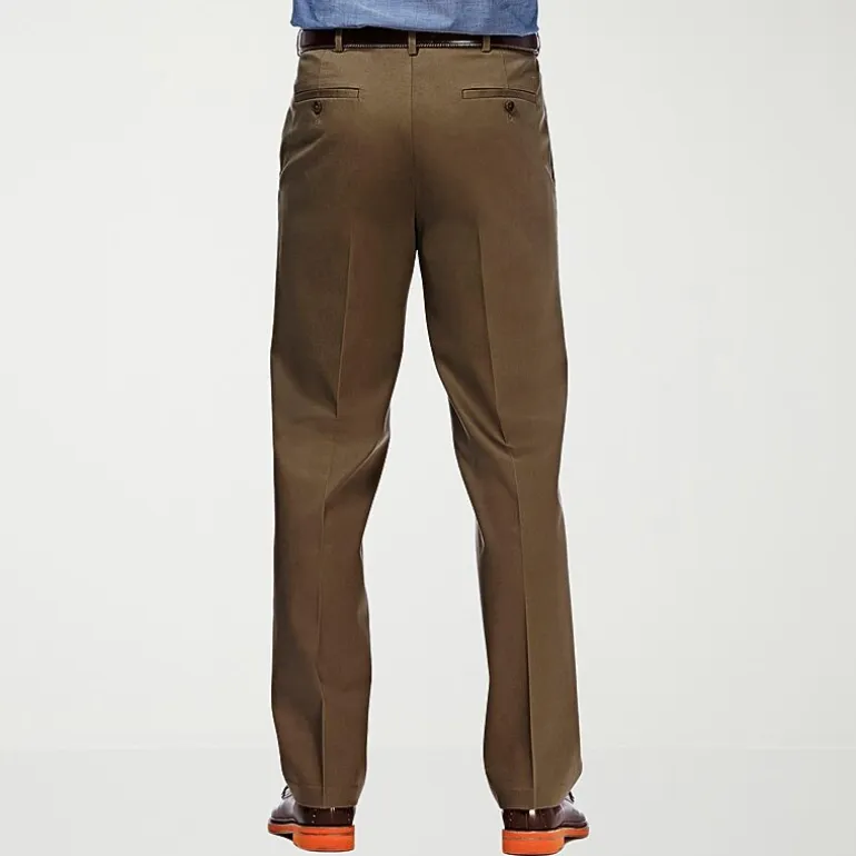 Haggar Premium No Iron Khaki Mens Classic Fit Pleated Pant