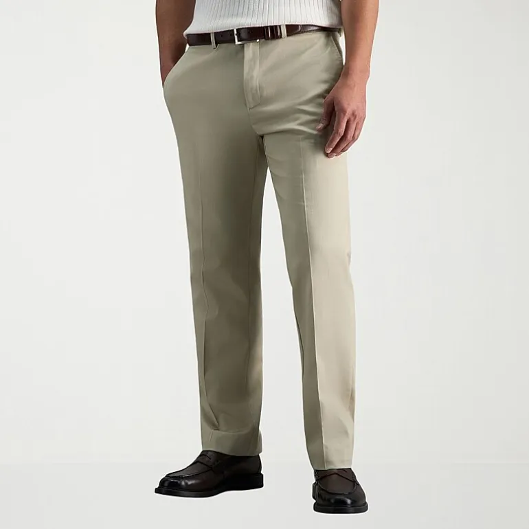 Haggar Premium No Iron Khaki Mens Comfort Waistband Straight Fit Flat Front Pant