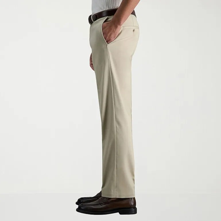 Haggar Premium No Iron Khaki Mens Comfort Waistband Straight Fit Flat Front Pant