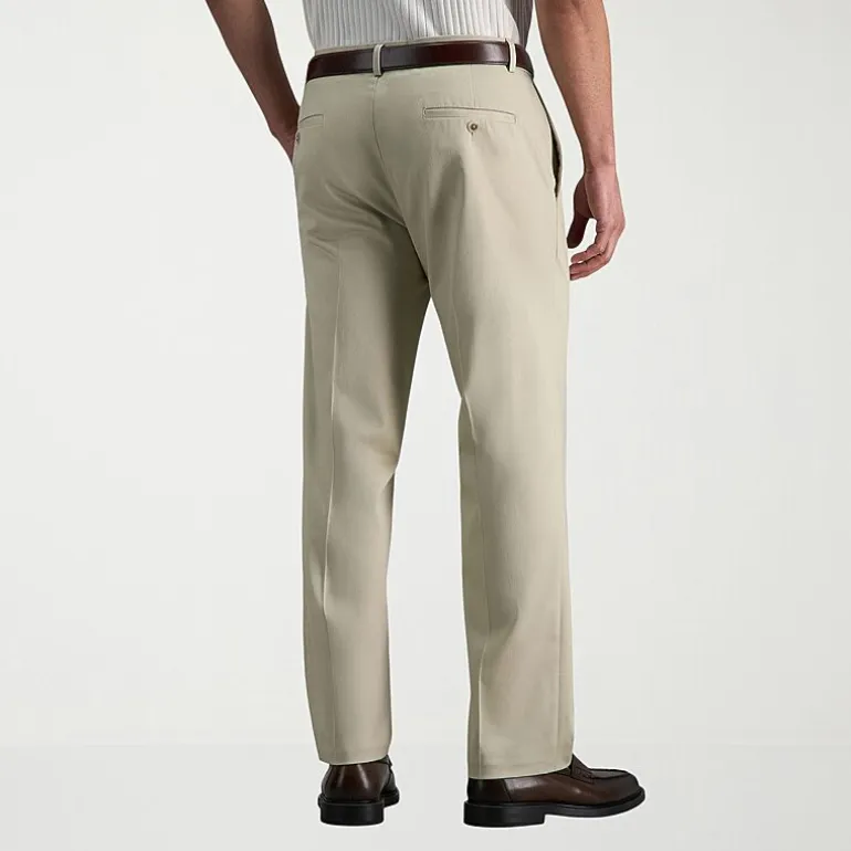 Haggar Premium No Iron Khaki Mens Comfort Waistband Straight Fit Flat Front Pant
