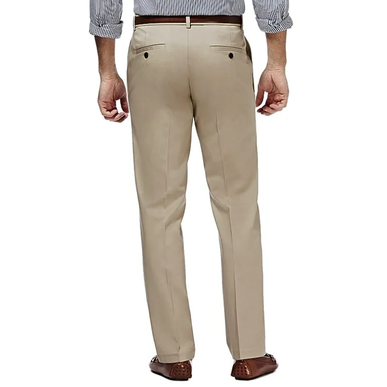 Haggar Premium No Iron Khaki Mens Comfort Waistband Straight Fit Flat Front Pant