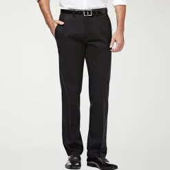 Haggar Premium No Iron Khaki Mens Comfort Waistband Straight Fit Flat Front Pant