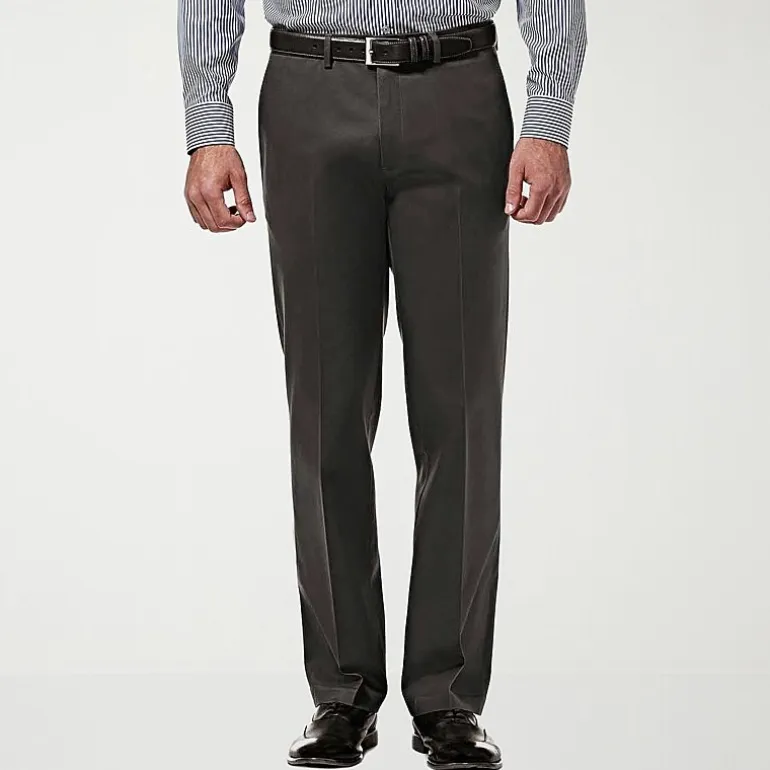 Haggar Premium No Iron Khaki Mens Comfort Waistband Straight Fit Flat Front Pant
