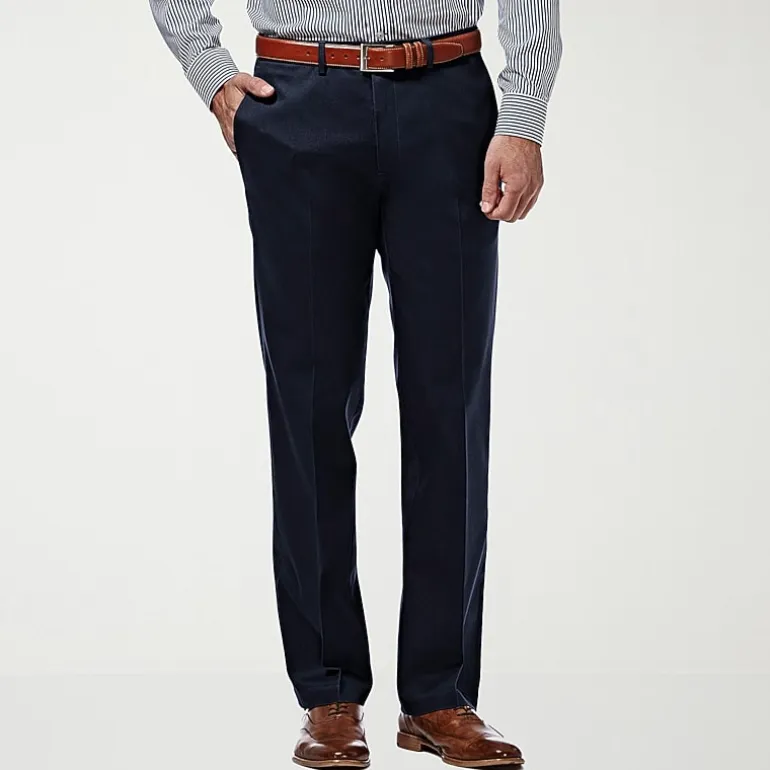 Haggar Premium No Iron Khaki Mens Comfort Waistband Straight Fit Flat Front Pant