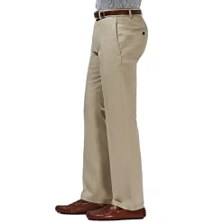 Haggar Premium No Iron Khaki Mens Comfort Waistband Straight Fit Flat Front Pant