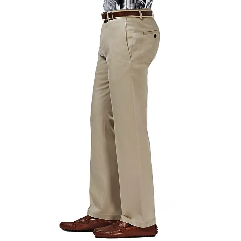Haggar Premium No Iron Khaki Mens Comfort Waistband Straight Fit Flat Front Pant