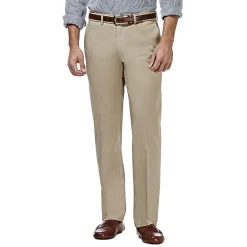 Haggar Premium No Iron Khaki Mens Comfort Waistband Straight Fit Flat Front Pant