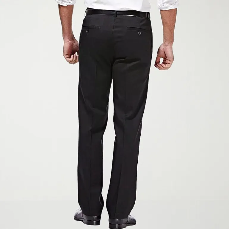 Haggar Premium No Iron Khaki Mens Comfort Waistband Straight Fit Flat Front Pant