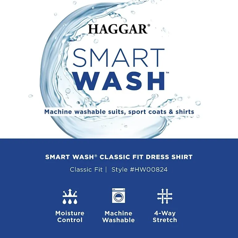 Haggar Smart Wash Mens Classic Fit Easy Care Long Sleeve Dress Shirt