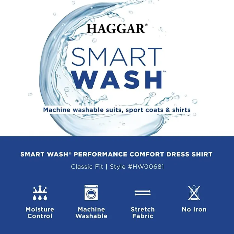 Haggar Smart Wash Mens Classic Fit Easy Care Long Sleeve Dress Shirt