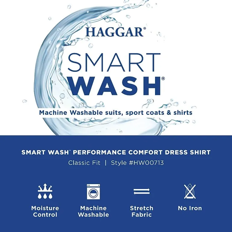 Haggar Smart Wash Mens Classic Fit Easy Care Long Sleeve Dress Shirt