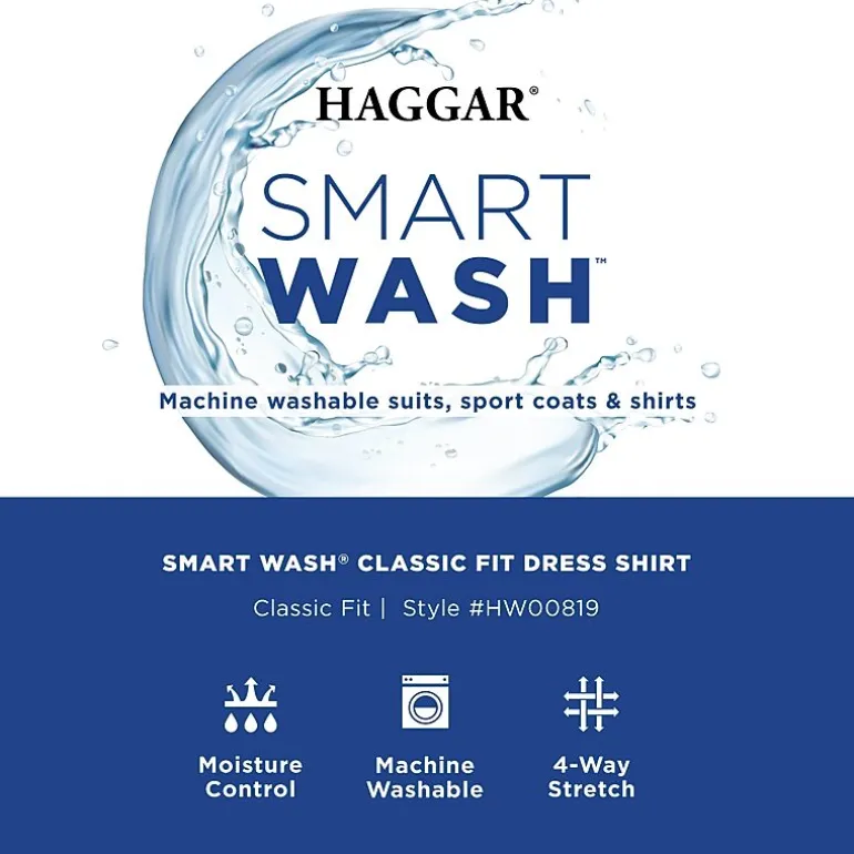 Haggar Smart Wash Mens Classic Fit Easy Care Long Sleeve Dress Shirt