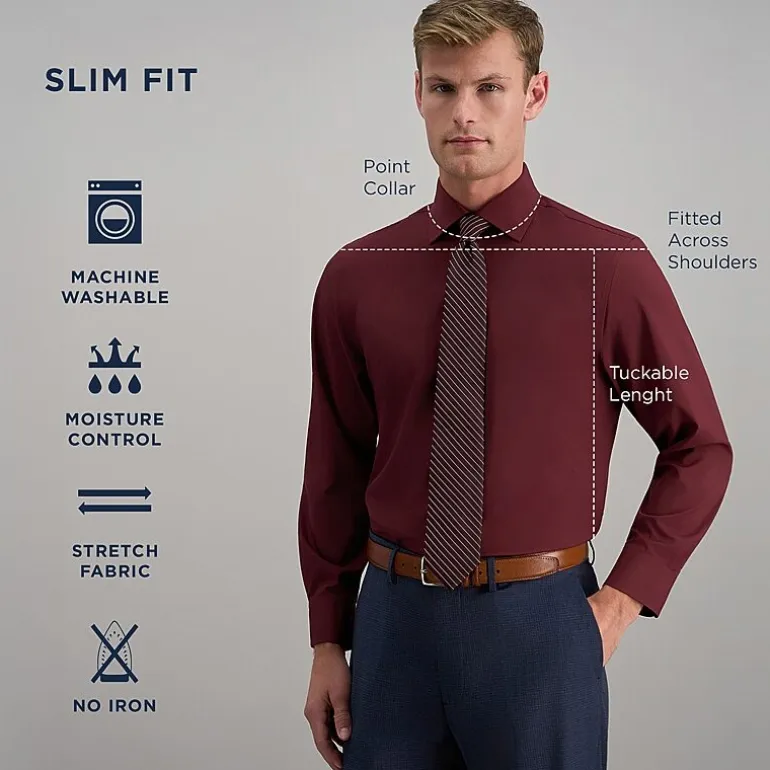 Haggar Smart Wash Mens Slim Fit Easy Care Long Sleeve Dress Shirt