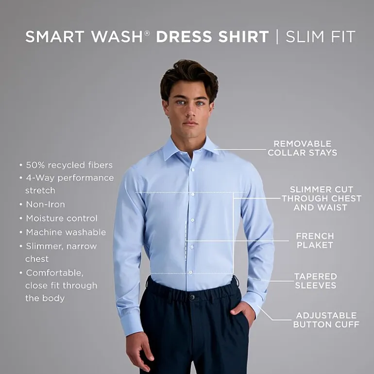 Haggar Smart Wash Mens Slim Fit Easy Care Long Sleeve Dress Shirt