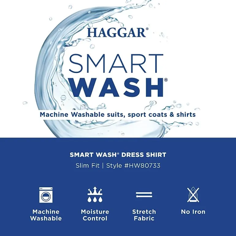 Haggar Smart Wash Mens Slim Fit Easy Care Long Sleeve Dress Shirt
