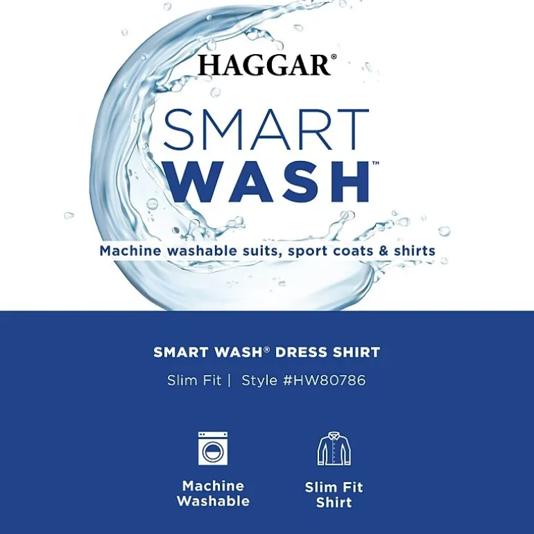 Haggar Smart Wash Mens Slim Fit Easy Care Long Sleeve Dress Shirt