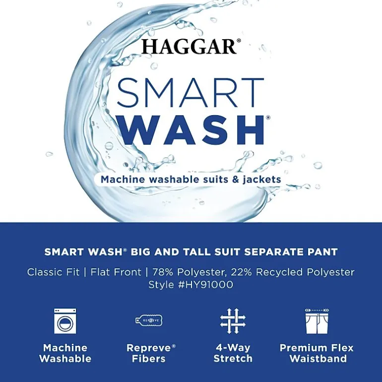 Haggar Smart Wash With Repreve Mens Big and Tall Classic Fit Flat Front Suit Pant