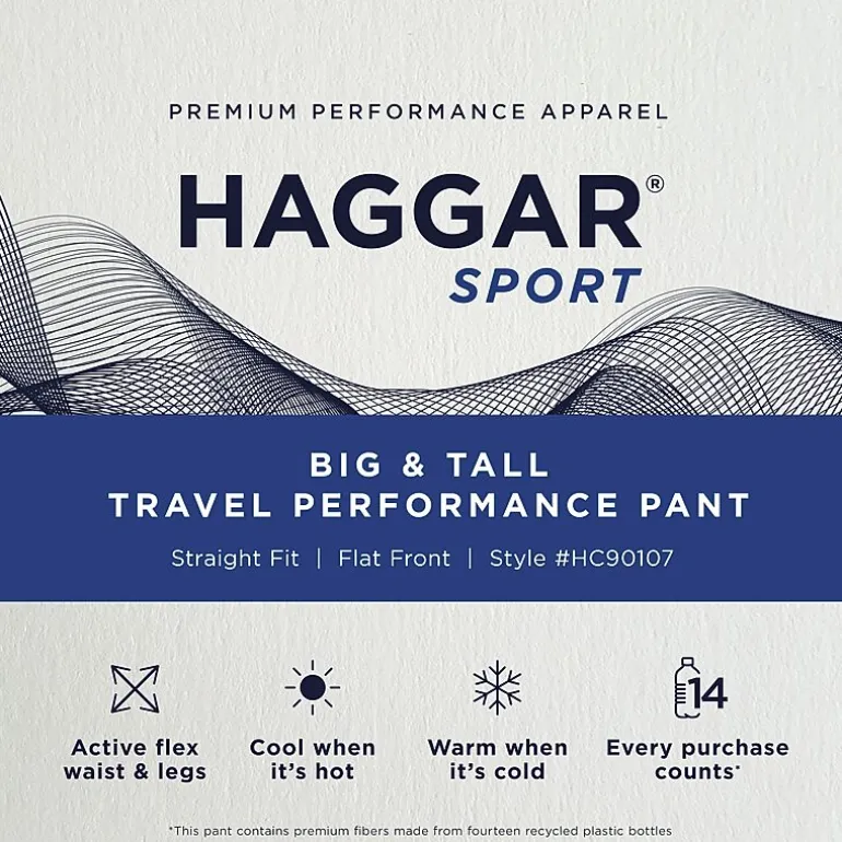 Haggar Sport Travel Performance Mens Straight Fit Big and Tall Flat Front Pant