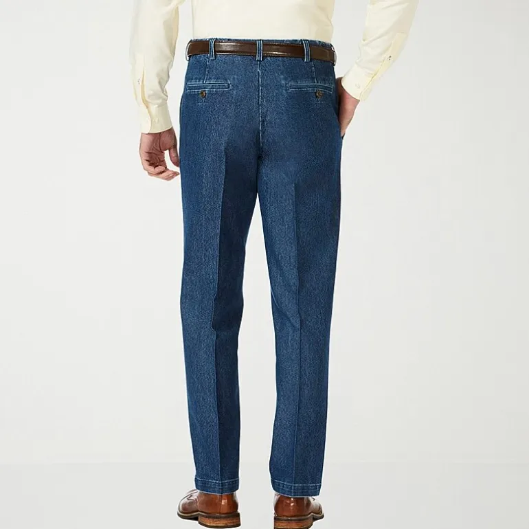 Haggar Stretch Denim Mens Classic Fit Flat Front Pant