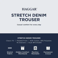 Haggar Stretch Denim Mens Classic Fit Pleated Pant
