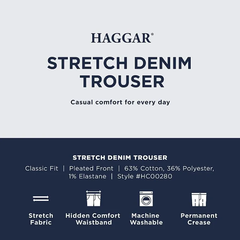 Haggar Stretch Denim Mens Classic Fit Pleated Pant