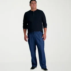 Haggar Stretch Denim Mens Classic Fit Big and Tall Pleated Pant