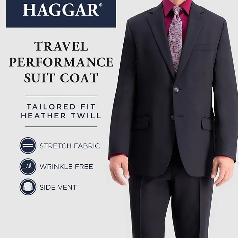 Haggar Travel Performance Tailored Mens Stretch Fabric Modern Fit Suit