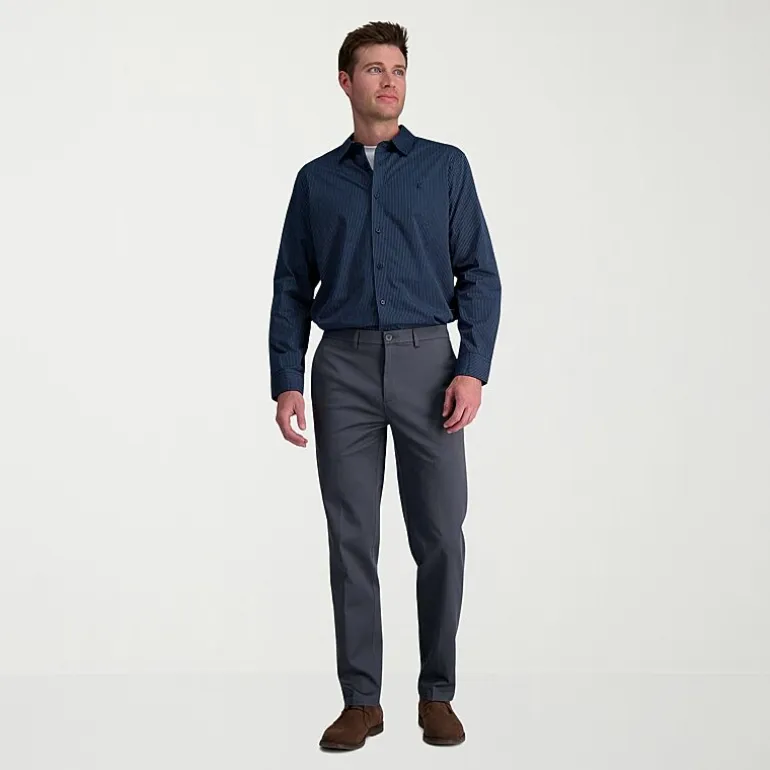 Haggar Wrinkle Free Performance Khaki Mens Comfort Waistband Straight Fit Flat Front Pant