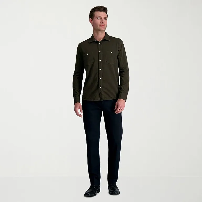 Haggar Wrinkle Free Performance Khaki Mens Comfort Waistband Straight Fit Flat Front Pant