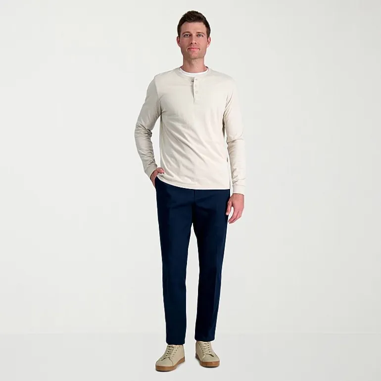 Haggar Wrinkle Free Performance Khaki Mens Comfort Waistband Slim Fit Flat Front Pant