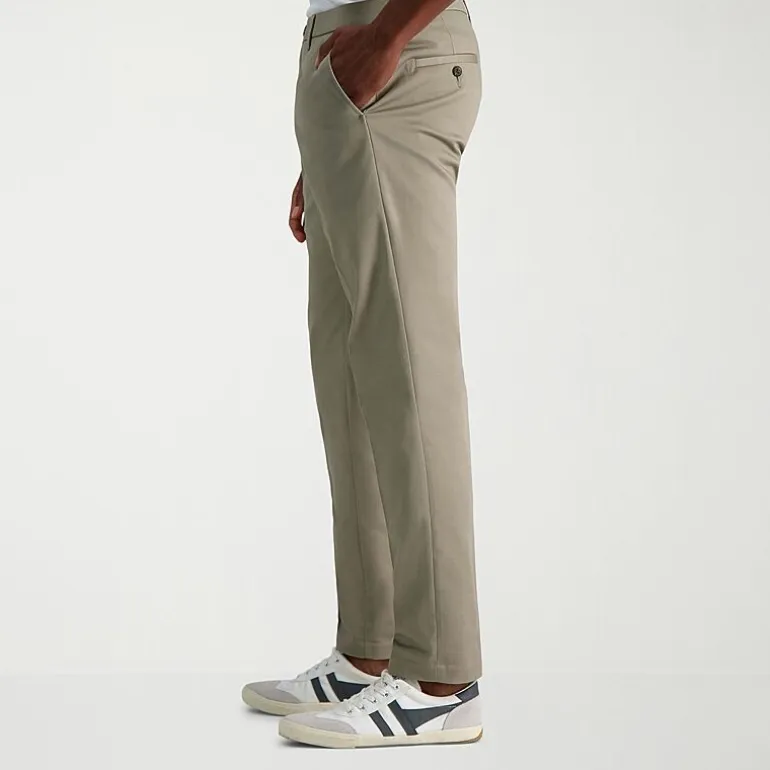 Haggar Wrinkle Free Performance Khaki Mens Comfort Waistband Slim Fit Flat Front Pant