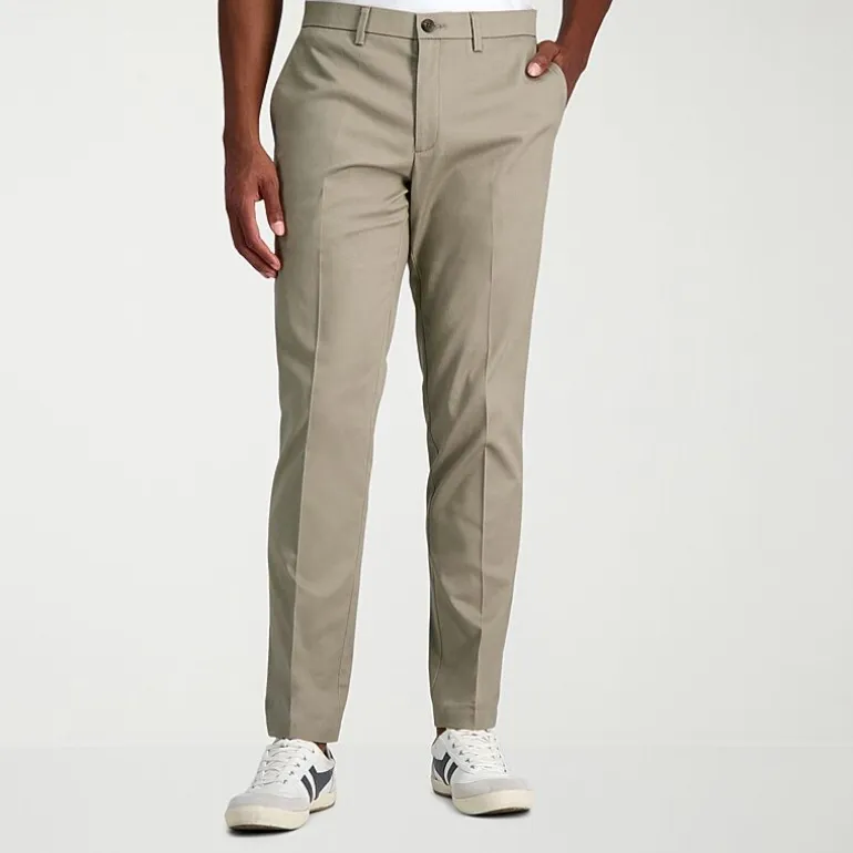 Haggar Wrinkle Free Performance Khaki Mens Comfort Waistband Slim Fit Flat Front Pant